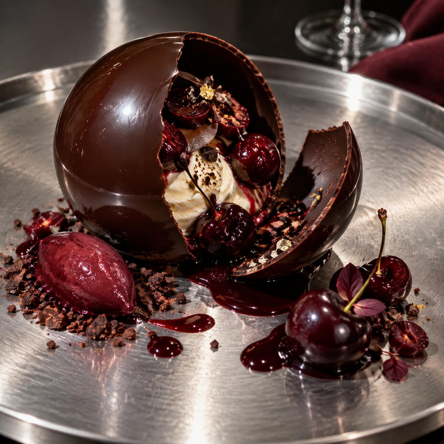 Dessert al cioccolato e visciole